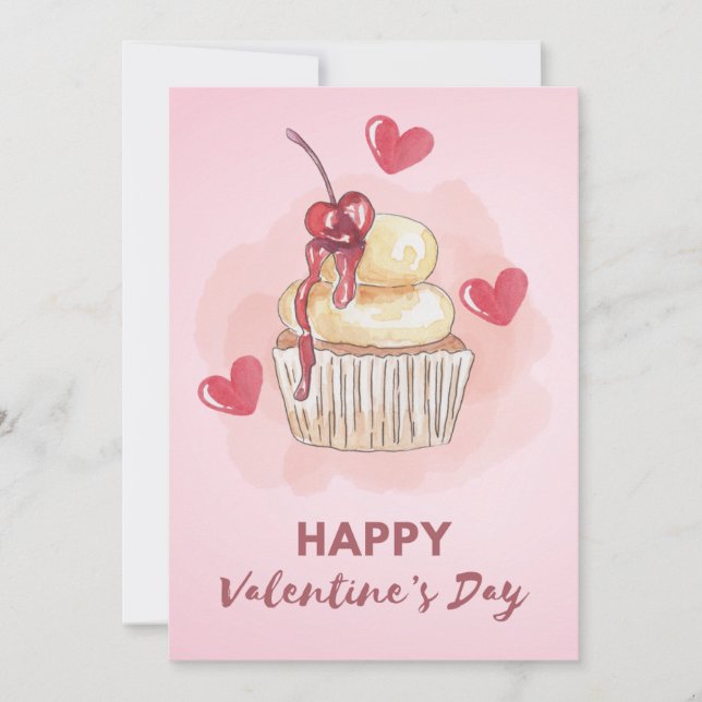 Carte de la Saint-Valentin Cupcake Cerise Pastel (Devant)