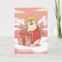 Carte de la Saint-Valentin Cupidon Manchot Mignon