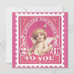 Carte de la Saint-Valentin Cupidon Rouge Timbre Sa
