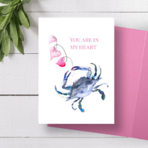 Carte de la Saint-Valentin de plage Crabe bleu et