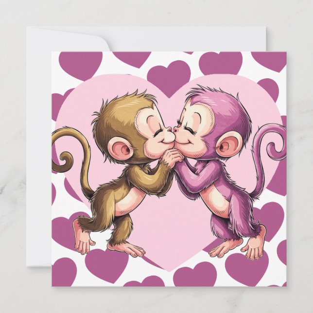 Carte de la Saint-Valentin de singes s'embrassant  (Devant)