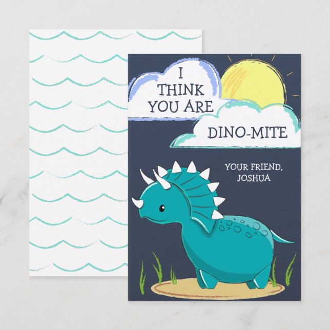 Carte de la Saint-Valentin dinosaure pour enfants  (Devant / Derrière)