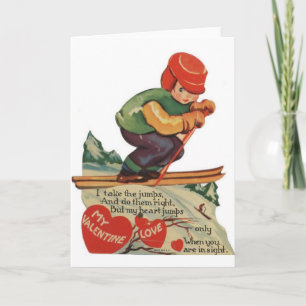 Carte de la Saint-Valentin du skieur vintage