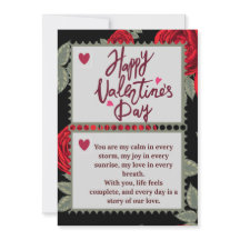 Carte de la Saint-Valentin Fleurie Noire et Rouge 