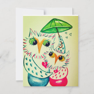 Carte de la Saint-Valentin, hiboux à l'aquarelle