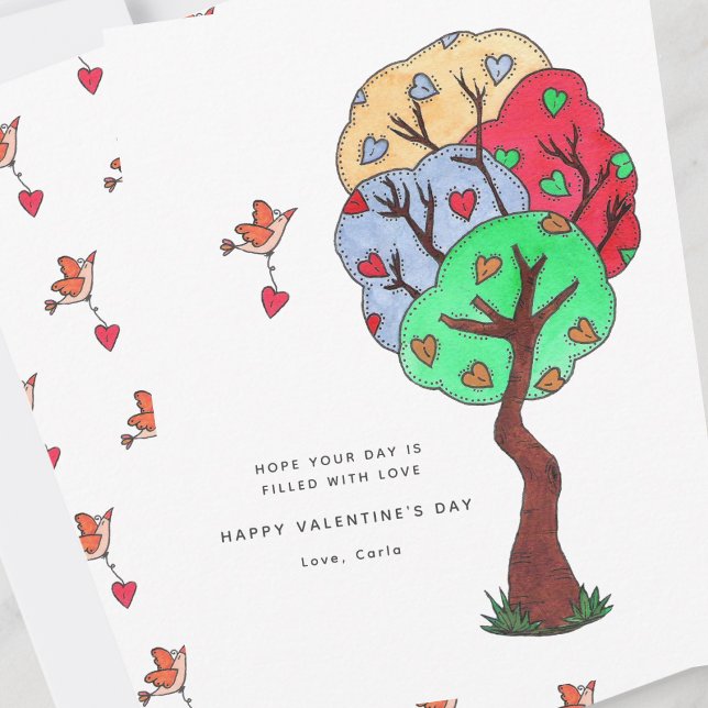 Carte de la Saint-Valentin illustrée avec un arbre (Créateur téléchargé)