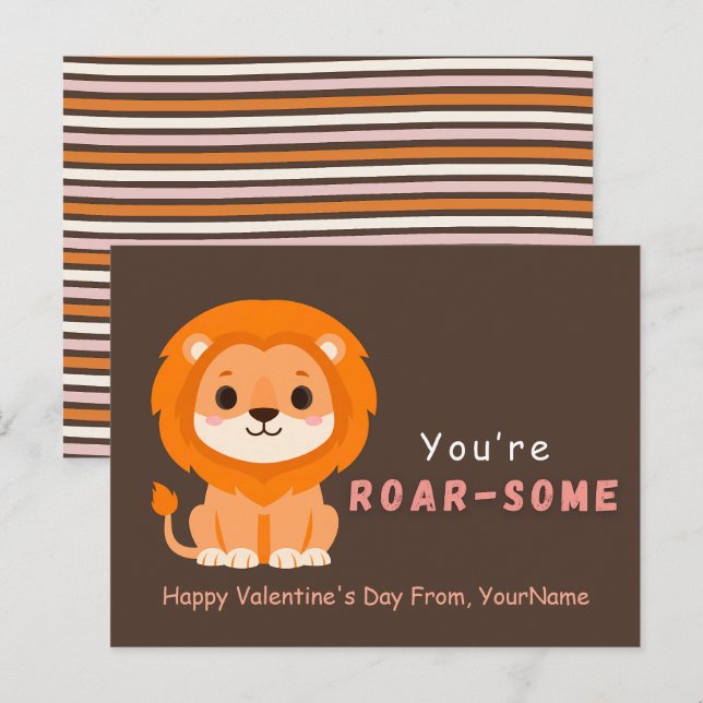 Carte de la Saint-Valentin Lion Mignon – T’es Rugi (Devant / Derrière)