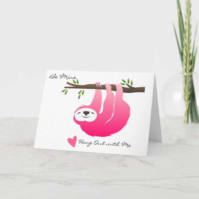 Carte de la Saint-Valentin Paresseux Rose Suspendu (Devant)