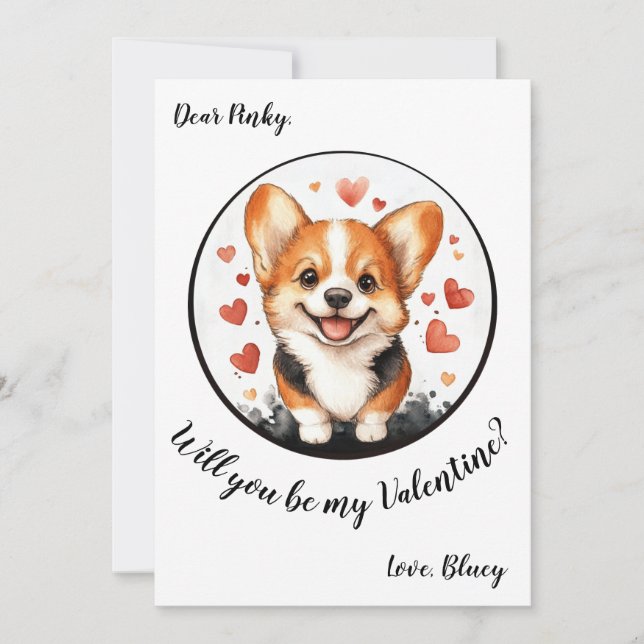 Carte de la Saint-Valentin personnalisable Corgi (Devant)