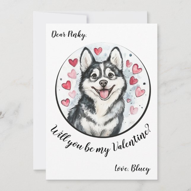 Carte de la Saint-Valentin personnalisable Husky (Devant)