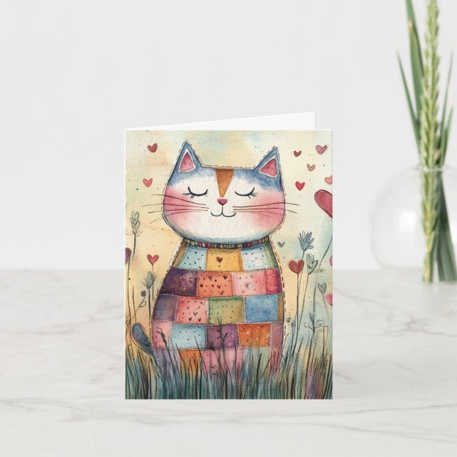 Carte de la Saint-Valentin pour chat en patchwork (Devant)