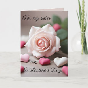 Carte de la Saint-Valentin pour sœur avec rose ros