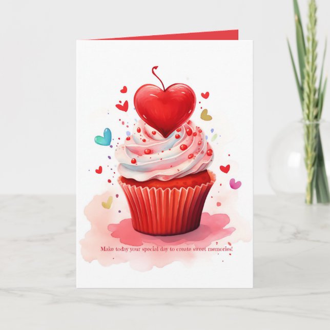Carte de la Saint-Valentin Red Heart Sweet Cupcake (Devant)