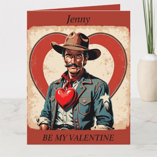 Carte de la Saint-Valentin rétro Cowboy modifiable (Devant)