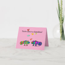 Carte de la Saint-Valentin rose de deux caméléons 