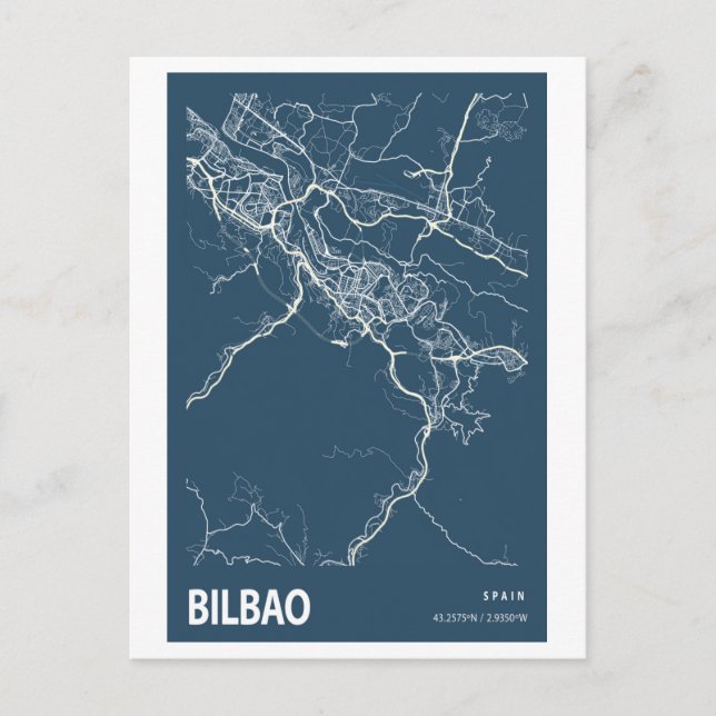 Carte de la ville de Bilbao Espagne dessin au trai (Devant)