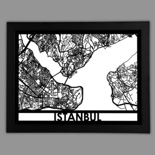 Carte de la ville d'Istanbul découpée de 24" X 18"