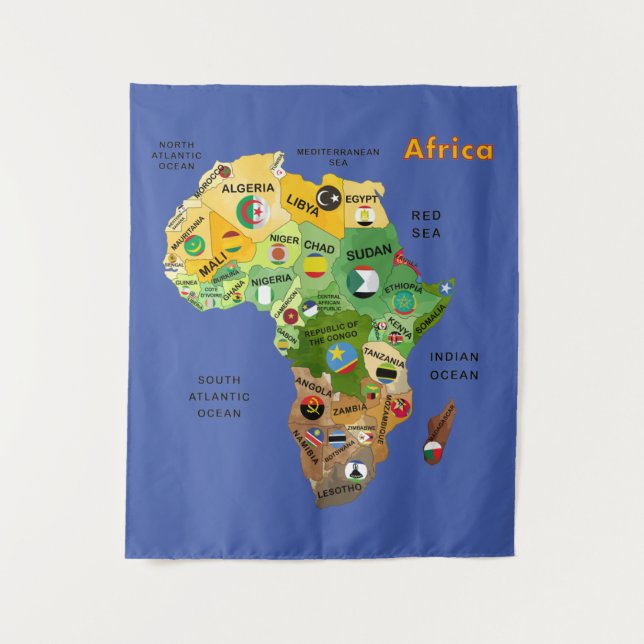 Carte de l'Afrique avec drapeaux Tapisserie (Devant)