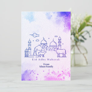 Carte de l'Aïd al-Adha Mosquée et Animaux en Ligne