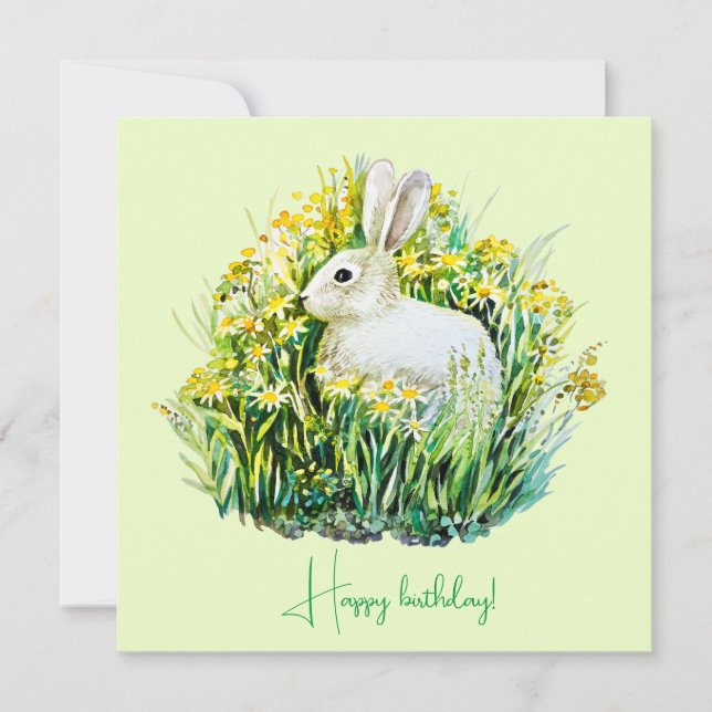 Carte de lapin blanc et de fleurs (Devant)