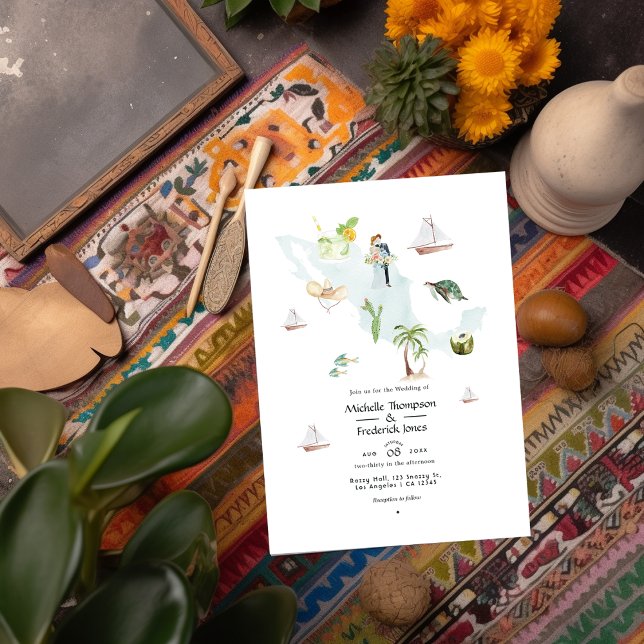 Carte de l'aquarelle du Mexique Destination Mariag (Créateur téléchargé)