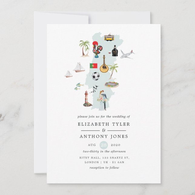 Carte de l'aquarelle du Portugal Destination Weddi (Devant)