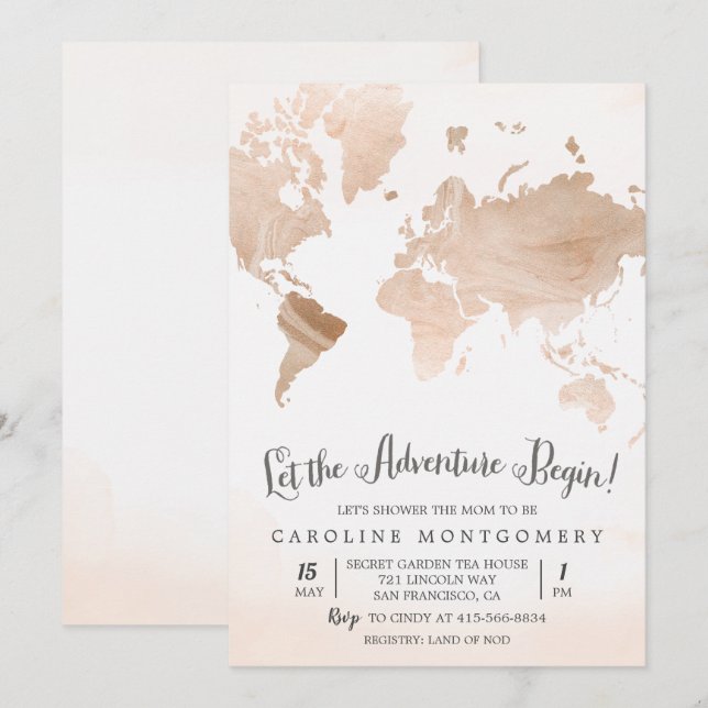 Carte de l'aquarelle Invitation Baby shower de voy (Devant / Derrière)