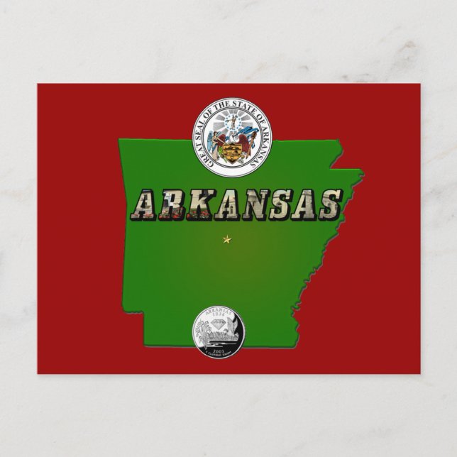 Carte de l'Arkansas, sceau et quartier des Faux (Devant)
