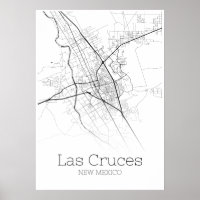 Carte de Las Cruces - Nouveau-Mexique - Poster de 