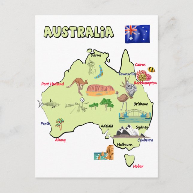 carte de l'Australie avec les principales villes (Devant)