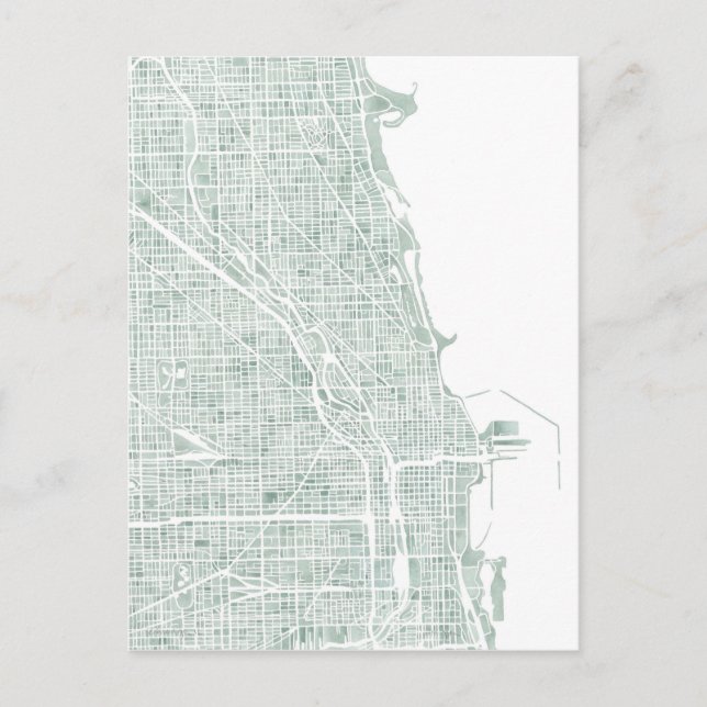 Carte de l'eau de Chicago seaglass bleu vert (Devant)