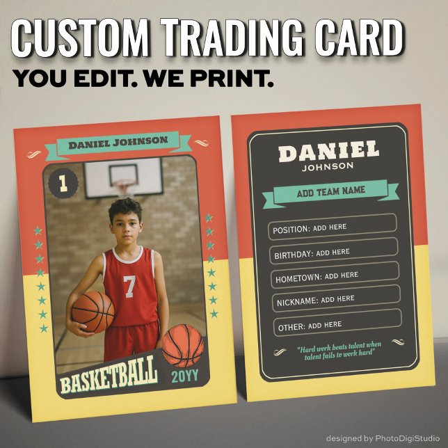 Carte de lecteur personnalisée Retro Basketball (Custom Basketball Trading Card, Fun Retro Player Card)