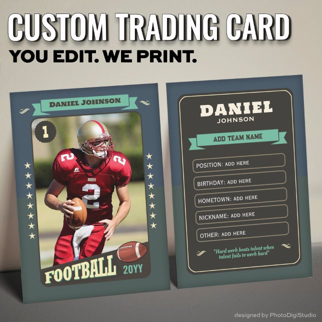 Carte de lecteur Retro Custom Football Card (Custom Football Trading Card, Teal Retro Player Card)