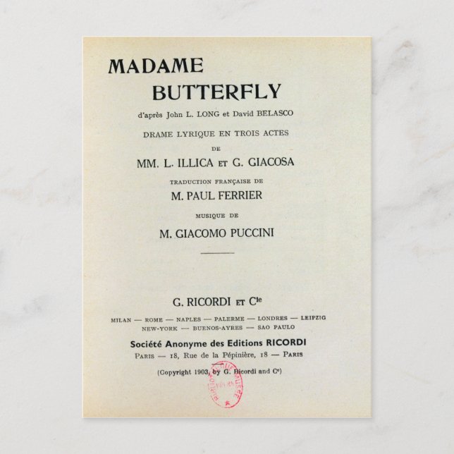 Carte de lecture pour Madame Butterfly par Giacomo (Devant)