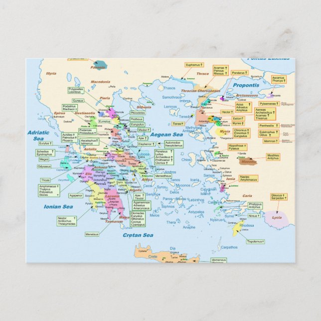 Carte de l'époque homérique Grèce avec étiquette a (Devant)