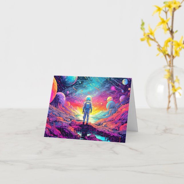 Carte De l'espace et au-delà Design Anniversaire (Fleur jaune)