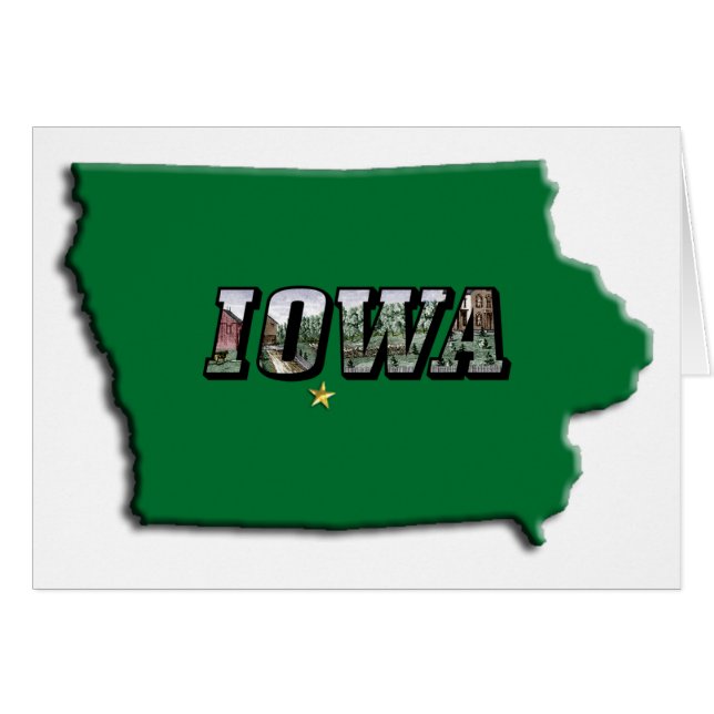 Carte de l'État de l'Iowa Plan vert et texte photo (Devant horizontal)