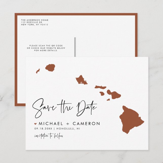 Carte de l'État d'Hawaï en terre cuite Code QR Enr (Devant / Derrière)