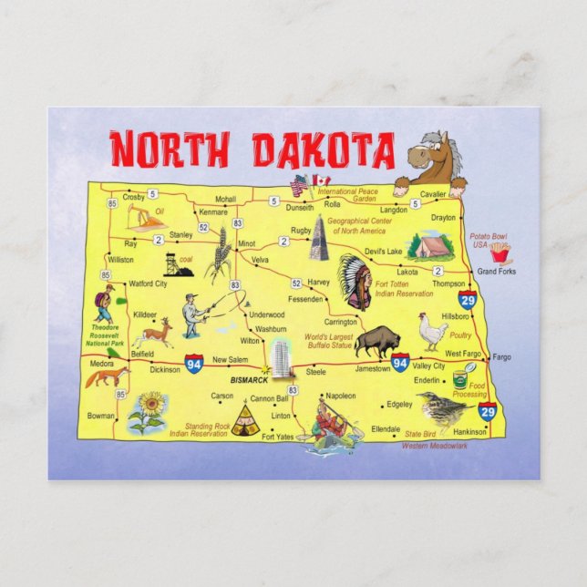 Carte de l'État du Dakota du Nord (Devant)