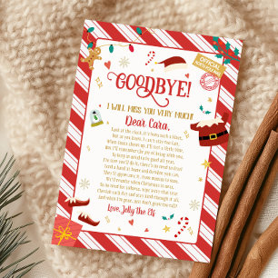 Carte de lettre d'adieu de Noël de l'elfe