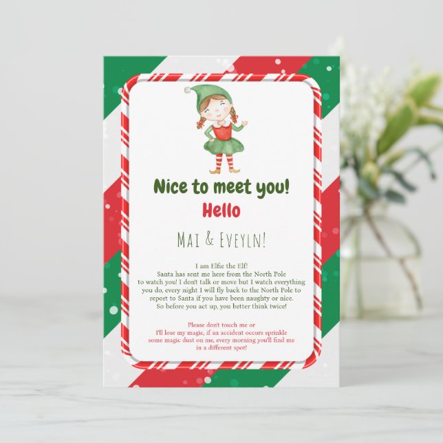 Carte de lettre de bienvenue de lutin de Noël pour (Debout devant)