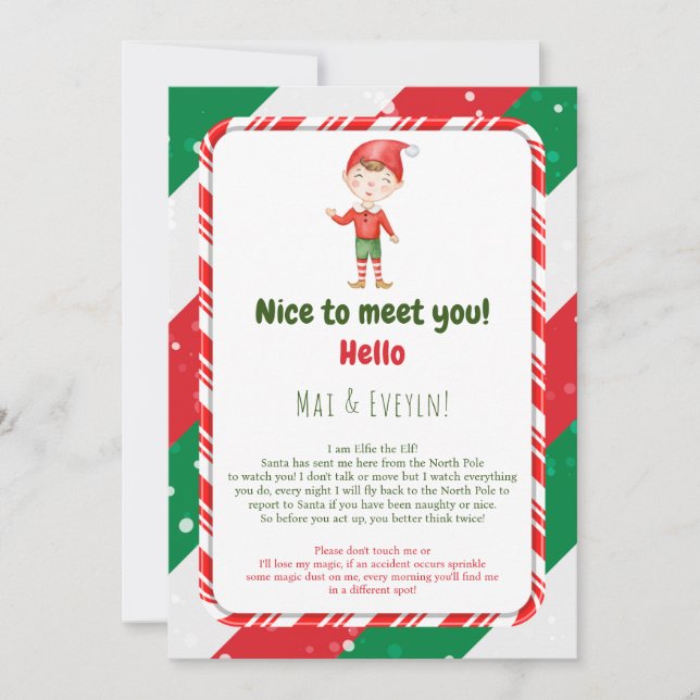 Carte de lettre de bienvenue de lutin de Noël pour (Devant)