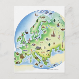 Carte de l'Europe avec des illustrations de célèbr