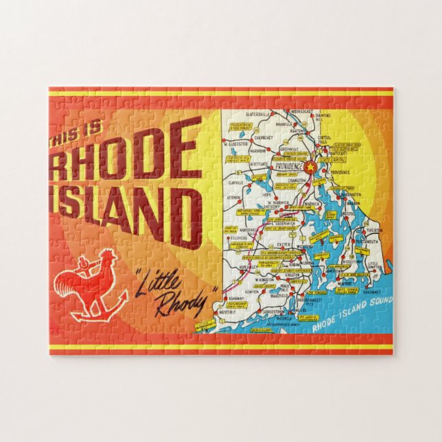 Carte de l'île de Rhode 11 x 14 Puzzle (Horizontal)