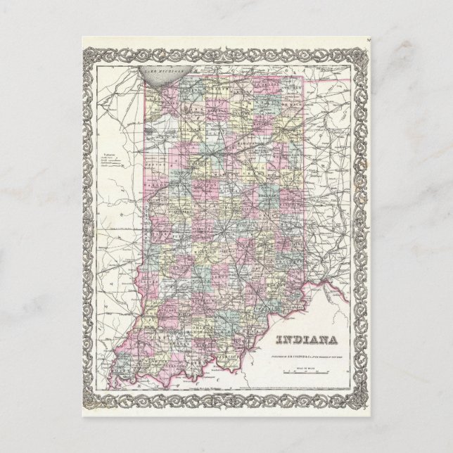 Carte de l'Indiana. Joseph Hutchins Colton (Devant)