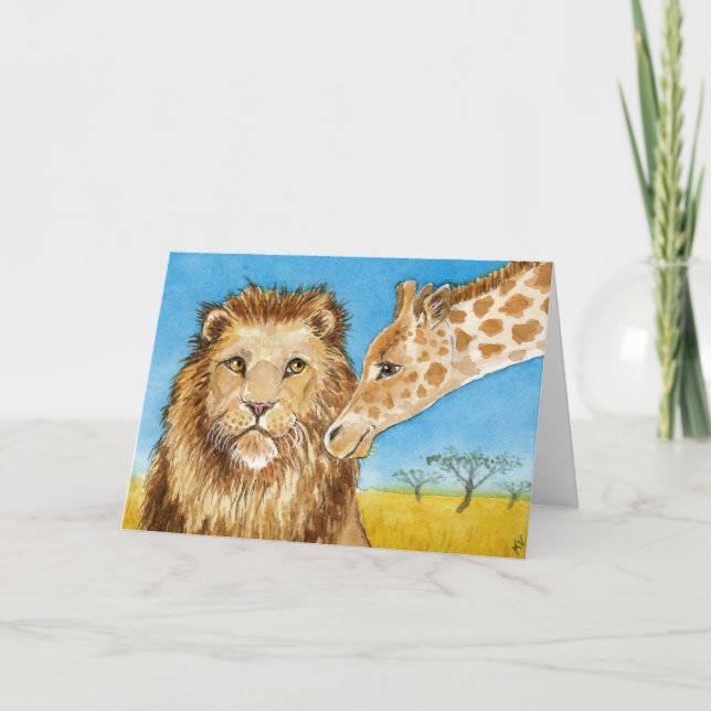 Carte de lion, girafe, anniversaire (Devant)