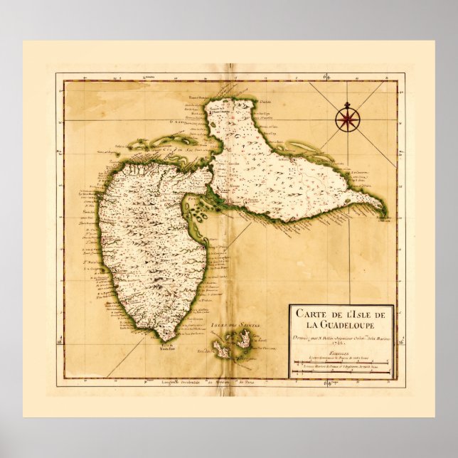 Carte de l'isle de la Guadeloupe (1742) Poster (Vorne)