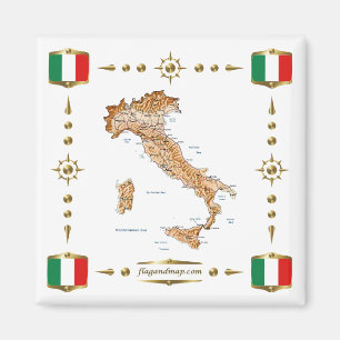 Carte de l'Italie + Magnet des drapeaux