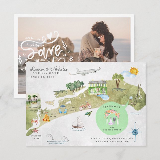 Carte de l'itinéraire Mariage de l'île de Kiawah (Devant / Derrière)