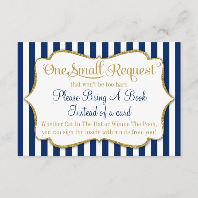 Carte de livre Baby shower en or bleu marine Appor (Devant)